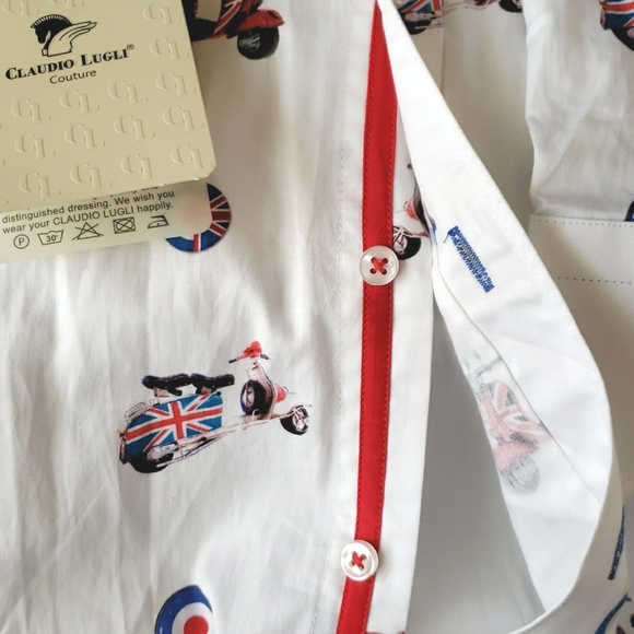 Claudio Lugli Couture Mod Vespa Print Shirt S NWT - Picture 8 of 14